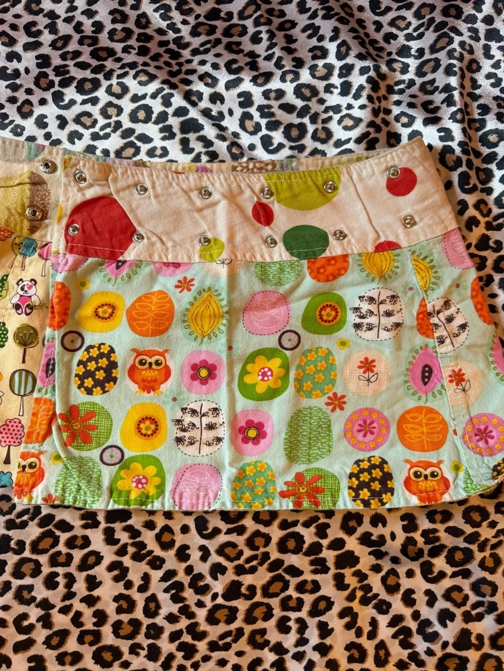 Colorful Owl & Floral Print Mini Skirt in Mint Green
